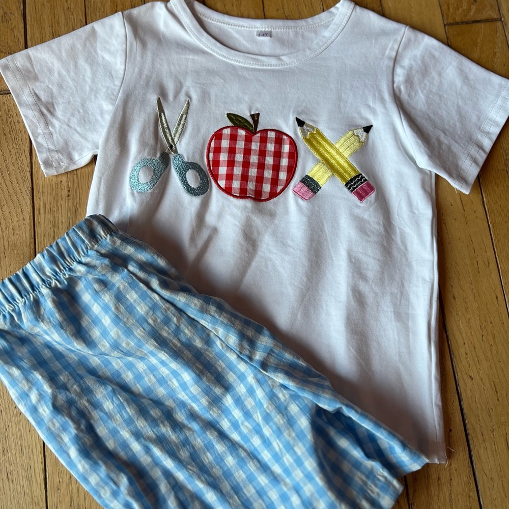 Kids White T-Shirt and Blue Checkered Pants Set